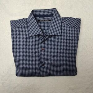 Hammer Made Shirt Mens 15.5 34/35 Blue Houndstooth Slim Fit Dress Long Sleeve